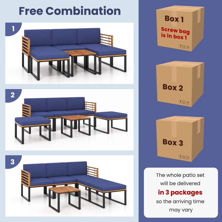 Aimee Lii 6 Pieces Patio Acacia Wood Conversation Set with Coffee Table, Patio Table and Chairs Set, Outdoor Patio Set, Navy Aimee Lii 6 Pieces Patio Acacia Wood Conversation Set with Coffee Table, Patio Table and Chairs Set, Outdoor Patio Set, Navy