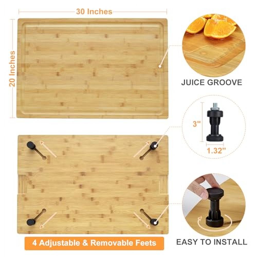 KitchenBam booStovetop Cover Cutting Board with Legs andJui ceGrooves, 30" x 20" Large Stove Top Cover for Gas Burners Stove Top, Cooktop ProtectorNoo dleBoard Stove Cover for RV Stove