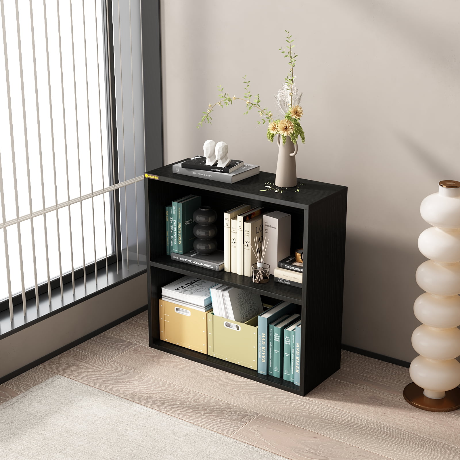ALISENED 2 Tiers Shelf Bookcase, Stylish and Functional Bookshelf for Home, Office, Living Room and Bed Room