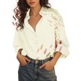 thumbnail image 6 of 3/4 Sleeve Tops for Women Helii Casual Floral Printed Button Down Shirts Loose Fit Breathable Work Shirt Summer Outfits for Travel Vacation 2026 New (Green 5XL), 6 of 7