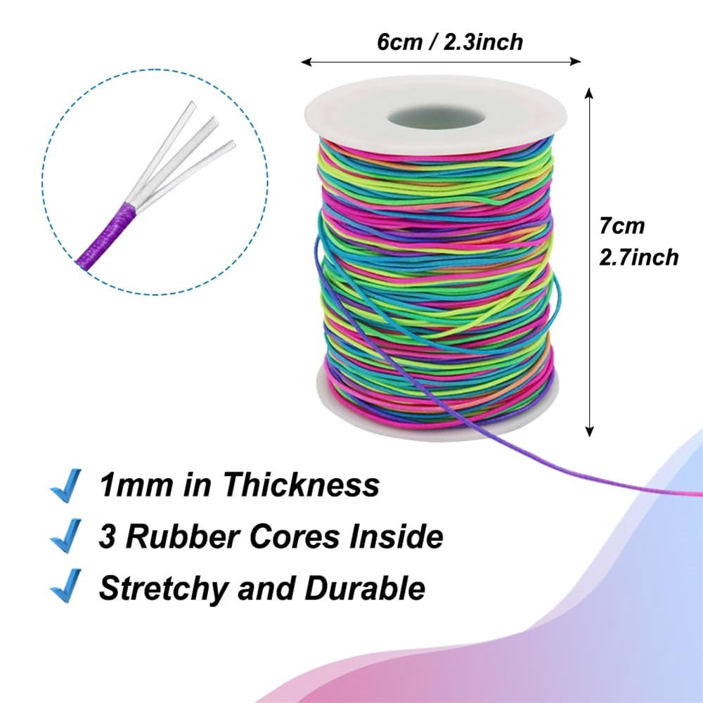 1mm Stretchy Bracelet String, Sturdy Rainbow Elastic String Elastic Cord for Jewelry Making, Necklaces, Beading and Crafts，3pcs，（Colourful）