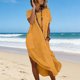 thumbnail image 2 of Vestido de Verano Casual de Mujer, Mezcla de Lino Cuello Redondo sin Mangas Botón Cambio Delantero, 2 of 9