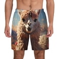 thumbnail image 2 of Picia Fluffy Alpaca Mountain Meadow pattern Mens Swim Trunks with Compression Liner Stretch Beach Shorts Quick Dry with Zipper Pockets No-Chafing Board Shorts-Medium, 2 of 9