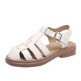 thumbnail image 1 of Sandalias casuales de cuero suave para mujer estilo verano suave punta inferior gruesa retro sandalias romanas planas para mujer, 1 of 5