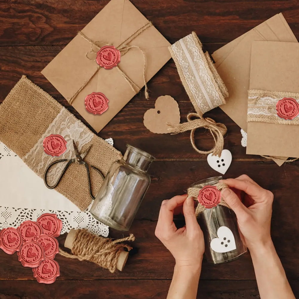 50Pcs Doodle Hearts Wreath Wax Seal Stickers Envelope Seal Stickers Wedding Invitation Envelope Seals Self Adhesive Stickers