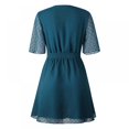 thumbnail image 2 of Women Faux-Wrapped Polka-Dot V-Neck Short-Sleeved High-Waist A-Line Ruffled Hem Plain Belt Short Dress, 2 of 9