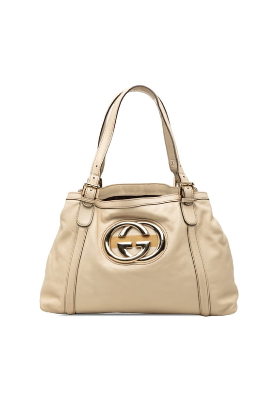Pre-Owned Gucci Interlocking G Newbrid Tote Bag Shoulder 162094 Ivory Beige Leather Women's...