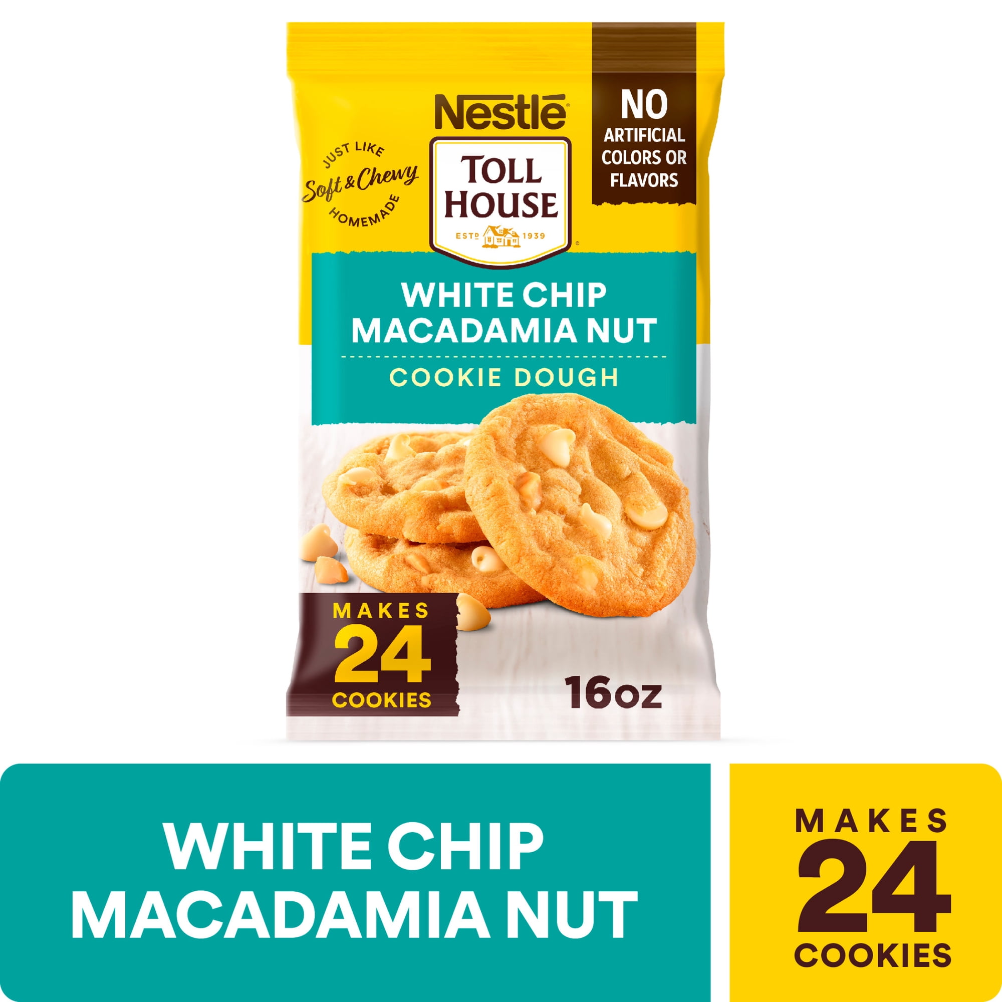 Nestle Toll House White Chip Macadamia Nut Cookie Dough, Makes 24 Cookies, 16 oz