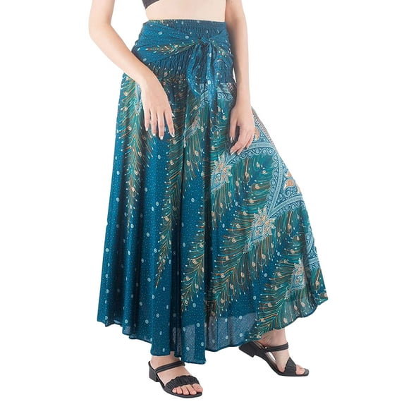Franhais Women Bohemian Long Skirt, Elastic High Waist Big Hem Tie-up Skirt for Beach/ Seaside/ Vacation