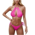 thumbnail image 2 of AHTJRT Textured Halter Bikini for Women Two Piece Triangle Bikini Sets Cheeky High Cut Bathing Suit Sporty Tie Side Swimsuits Hot Pink S, 2 of 5