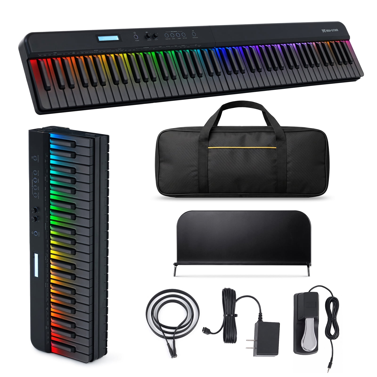 Glarry, Electronic Piano Keyboard, 61 Keys, Portable with LCD