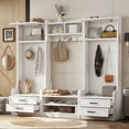 thumbnail image 2 of 4-in-1 Entryway Hall Tree, Multifunctional Entryway Coat Rack Hall Tree With Bench, Shoe Storage, 7 Hooks, 4 Drawers And Open Storage Shelves for Mudroom, Hallway, 2 of 9