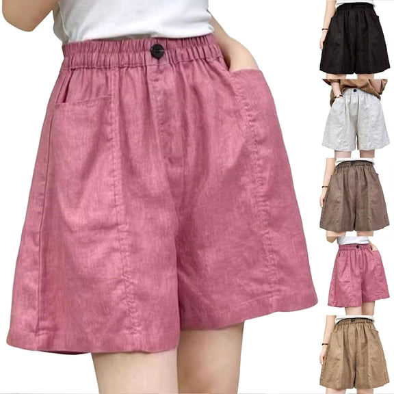 Womens Wide Leg Shorts Summer Plus Size Casual Loose Pleated Elastic High Waisted Bermuda Shorts Pink XL(XL)