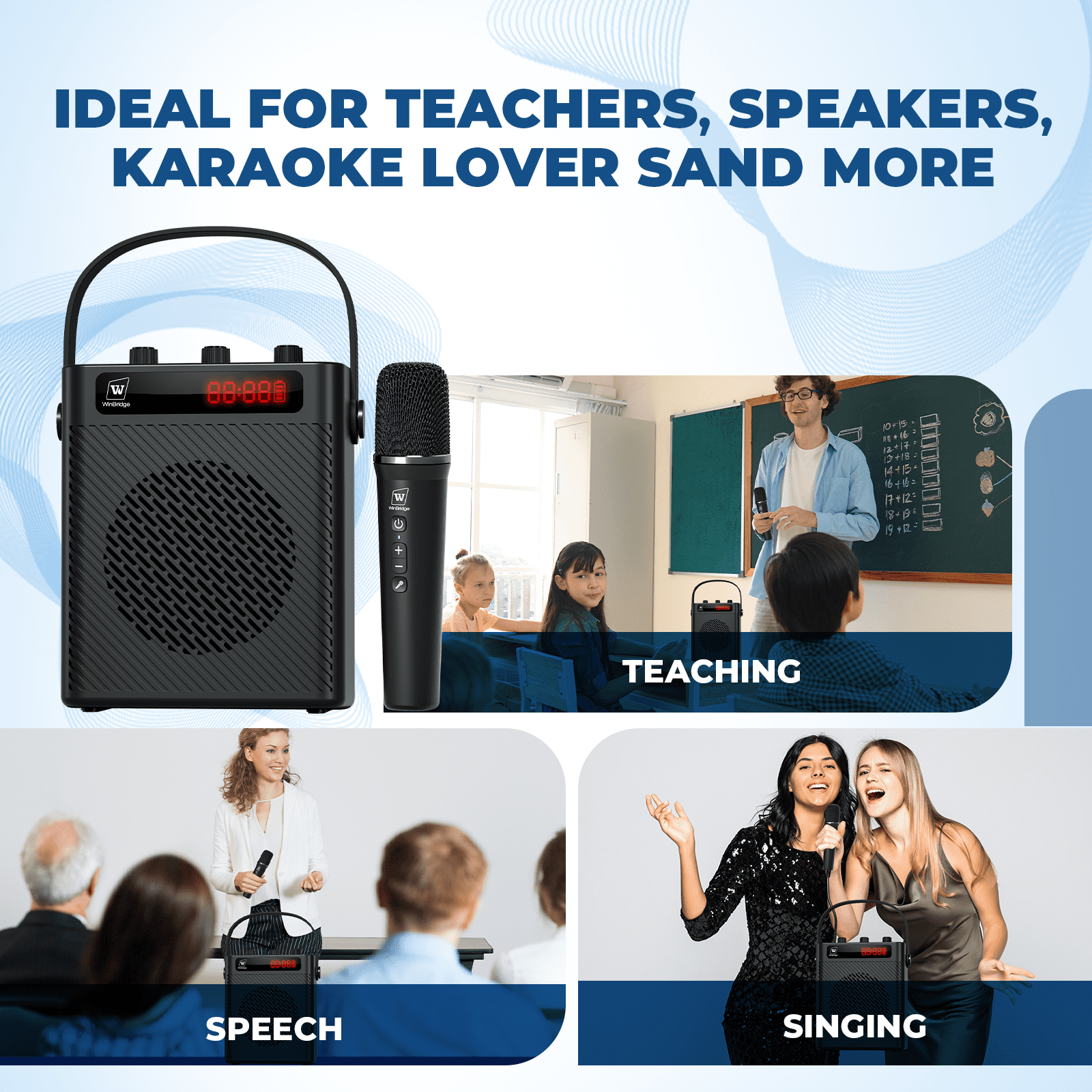 HW HAOWORKS Voice Amplifier with Wireless Microphone & Speaker - Portable Bluetooth PA System with Handheld Mic, 30W Ultra-Light Rechargeable Megaphone for Teachers, Speech & Outdoor Events - S93 Pro