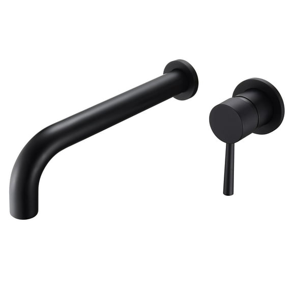 Extra Long Spout Single Handle Wall Mount Matte Black Tub Faucet with Rough-in Valve