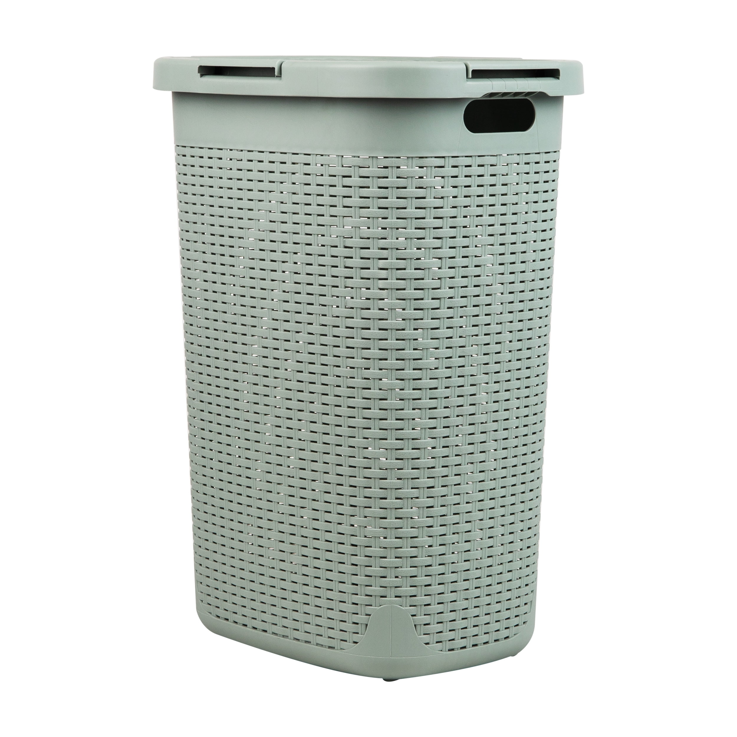 Mind Reader 60L Slim Laundry Hamper, Clothes Basket, Lid, Wicker Design, Plastic, Mint