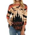 thumbnail image 5 of WTOBBY Women's Fall Fashion Essential 3/4 Sleeve Round Neck Halloween Print Casual T-Shirt Top for Holiday Parties and Everyday Outfits,Saffron 3XL, 5 of 6