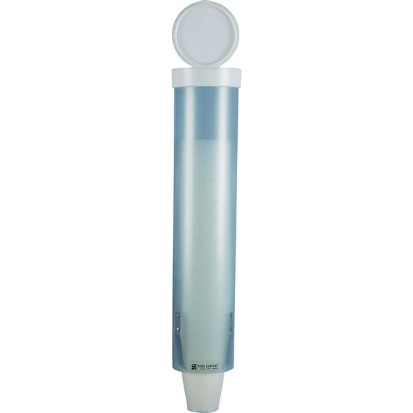 San Jamar Distributeur de Gobelets Moyen 4-10 Oz Tasses avec Bouchon à Clapet pour les Restaurants, la Maison et le Bureau, Plastique, 16 Pouces, Bleu Dépoli