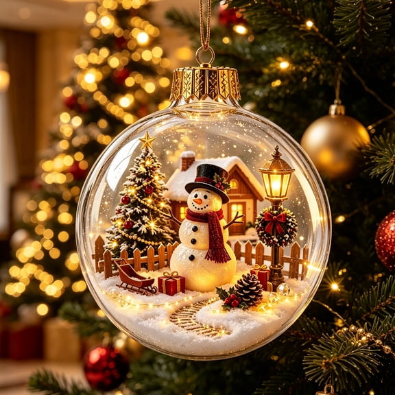 Glowing Christmas Story Ornament,Light-Up 3D Miniature Scene Clear PVC Globe Christmas Tree Ornament, Festive Keepsake Gift for Home Christmas Party Decoration