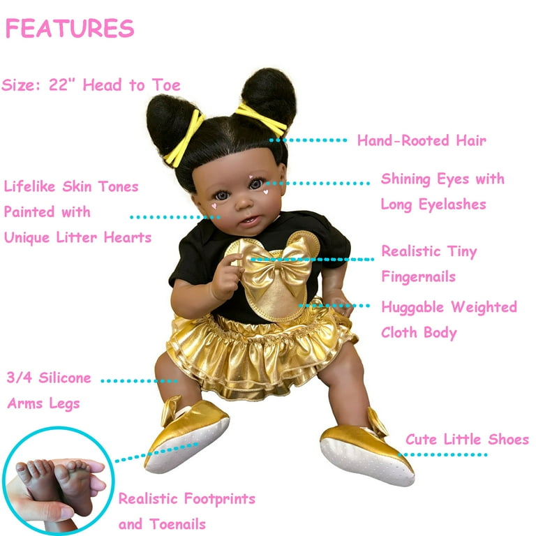 IDOREBORN Reborn Baby Dolls 22 Inches Realistic Baby Girl African American Newborn Doll Lifelike Real Baby Doll Birthday Christmas Gift for Kids
