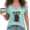 Blue, variant on Womens Halloween Will Never Die Spooky Graveyard Pumpkin Skeleton Retro Gothic Graphic Top Trendy V Neck Tee Blue, 5XL