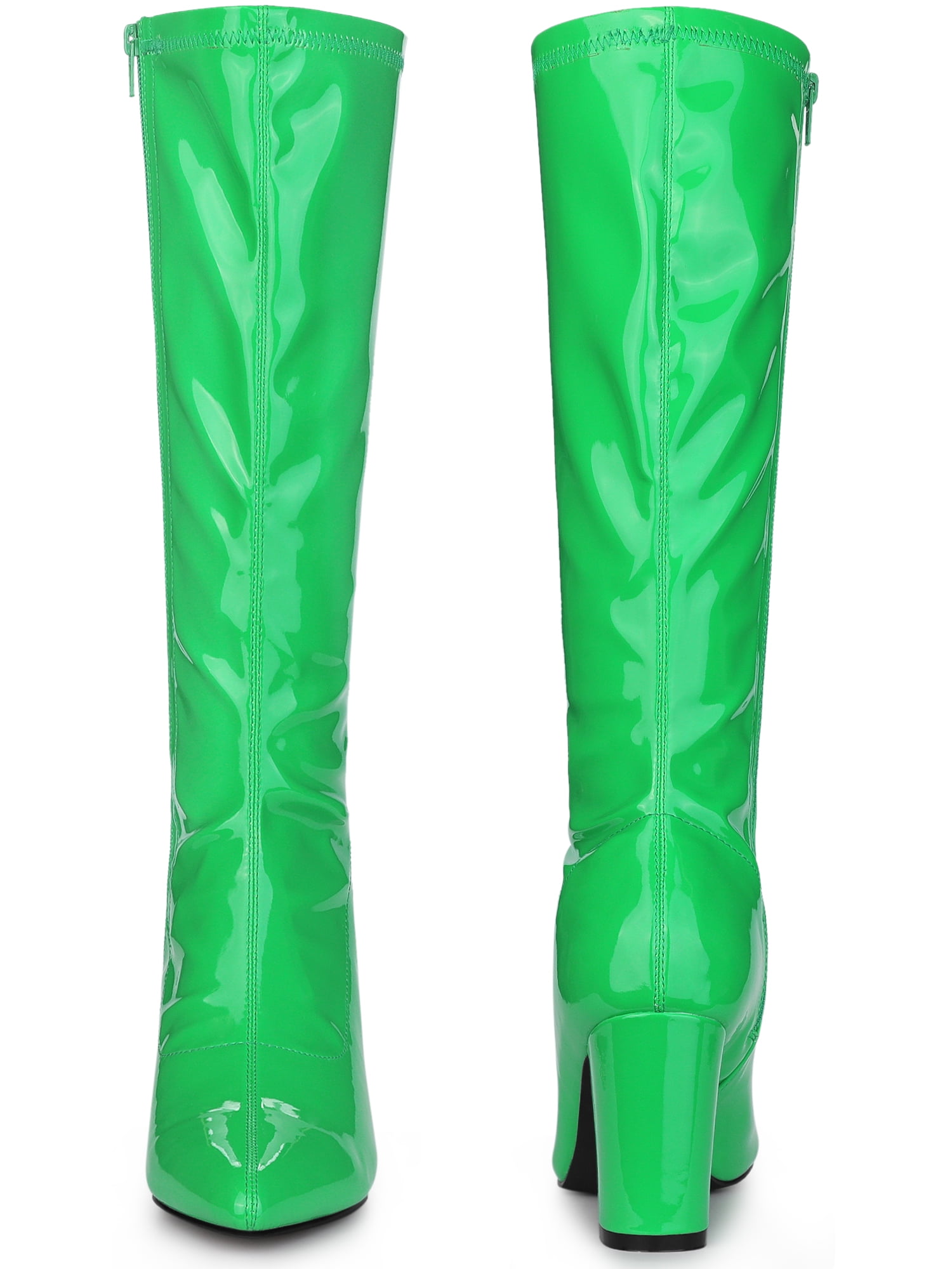 DARING DIVA Women's Go Go Boot Patent Leather Chunky Heels Knee High Boots Green 9