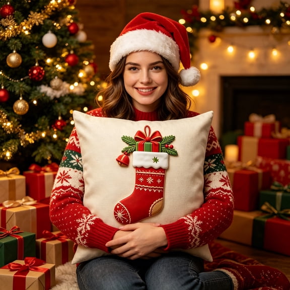 Christmas Home Decor, 2D Cartoon Christmas Pillow Cover, Christmas Decor Indoor, Christmas Pillow Covers, for Xmas Tree, Home, Party, Holiday Christmas Decorations