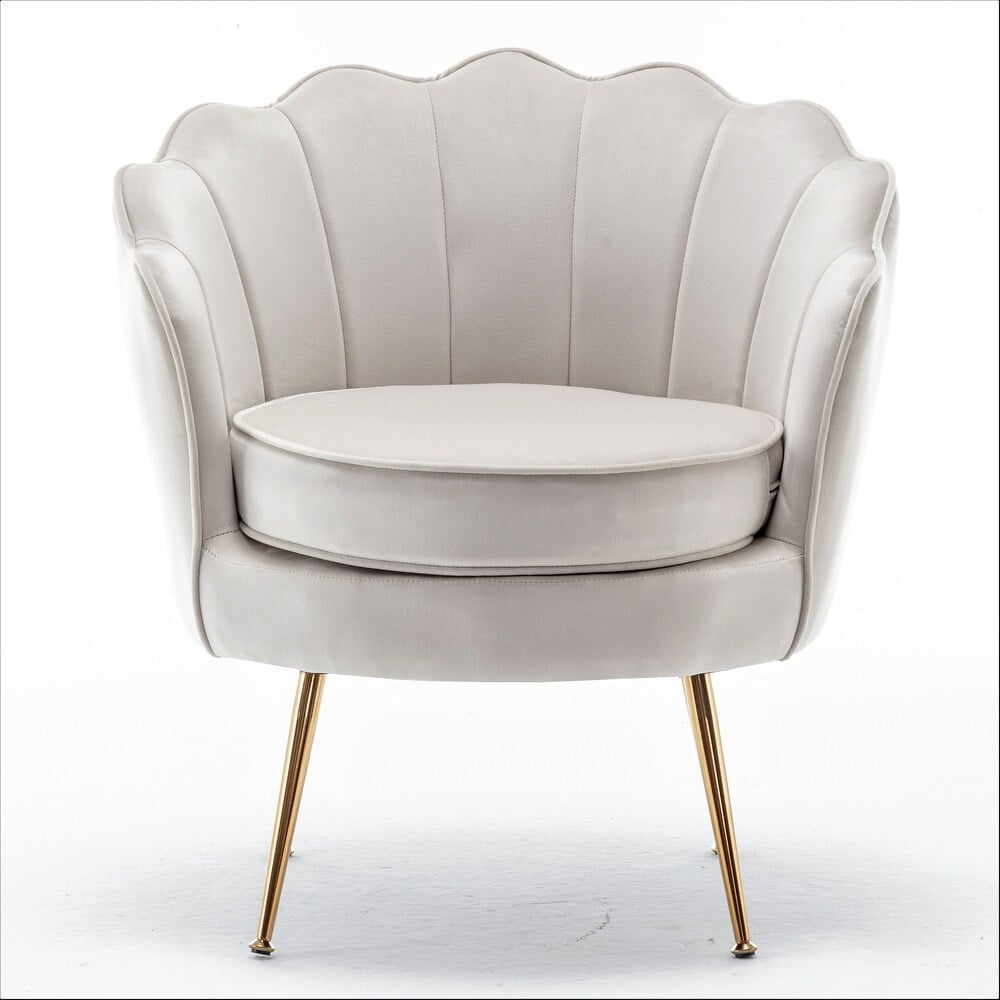 Uspridefurniture Cavett 28.3" Wide Velvet Barrel Chair with Gold Metal Legs, Ivory