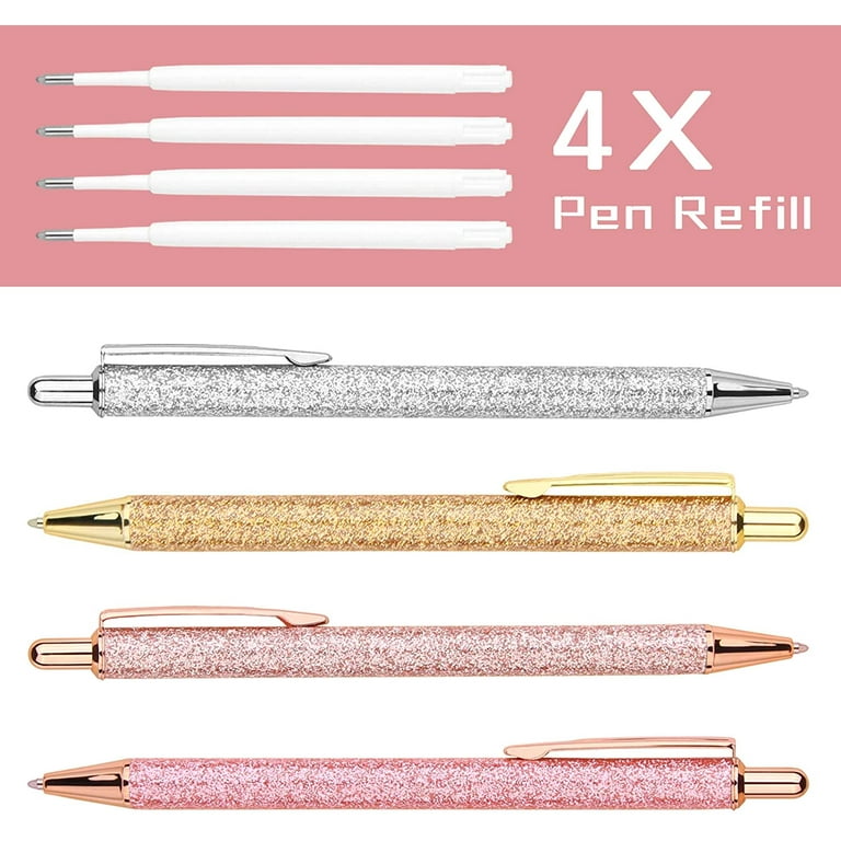 WY Wenyuan 4 Pcs Ballpoint Pens, Comfortable Writing Pens, Metal Retractable Pretty Journaling Pens, Black Ink Medium Point 1.0 mm Gift Pens, Cute
