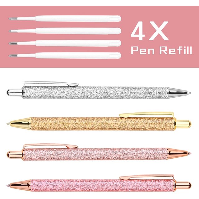Bolígrafo de prensa de polvo dorado de 4 piezas (plata + oro de imitación + magenta + oro rosa) Ormromra LRWJ985