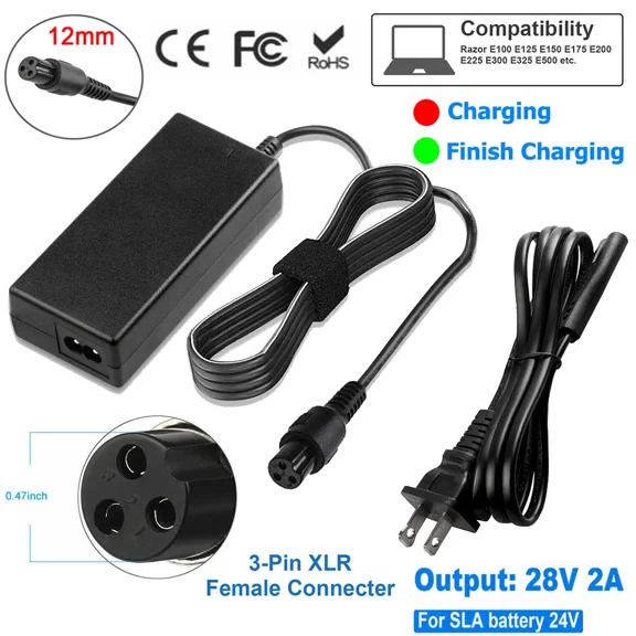 24V 2A Battery Charger for RAZOR E100 E200 E300 E125 E150 E500