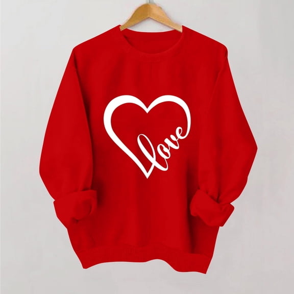 Cute Heart Print Pullover Hoodie Valentine's Gift Idea for Her Red 3XL