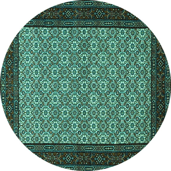 Ahgly Company Machine Washable Indoor Round Persian Turquoise Blue Traditional Area Rugs, 3' Round