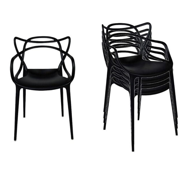 Master Style Plastic Chair Modern Mid Century, Indoor Outdoor Chair Patio Chair Kitchen Chair 18 Inch Seat Height Restaurant Chair Plastic Stackable Chair Side Bar Chair in White Set 4