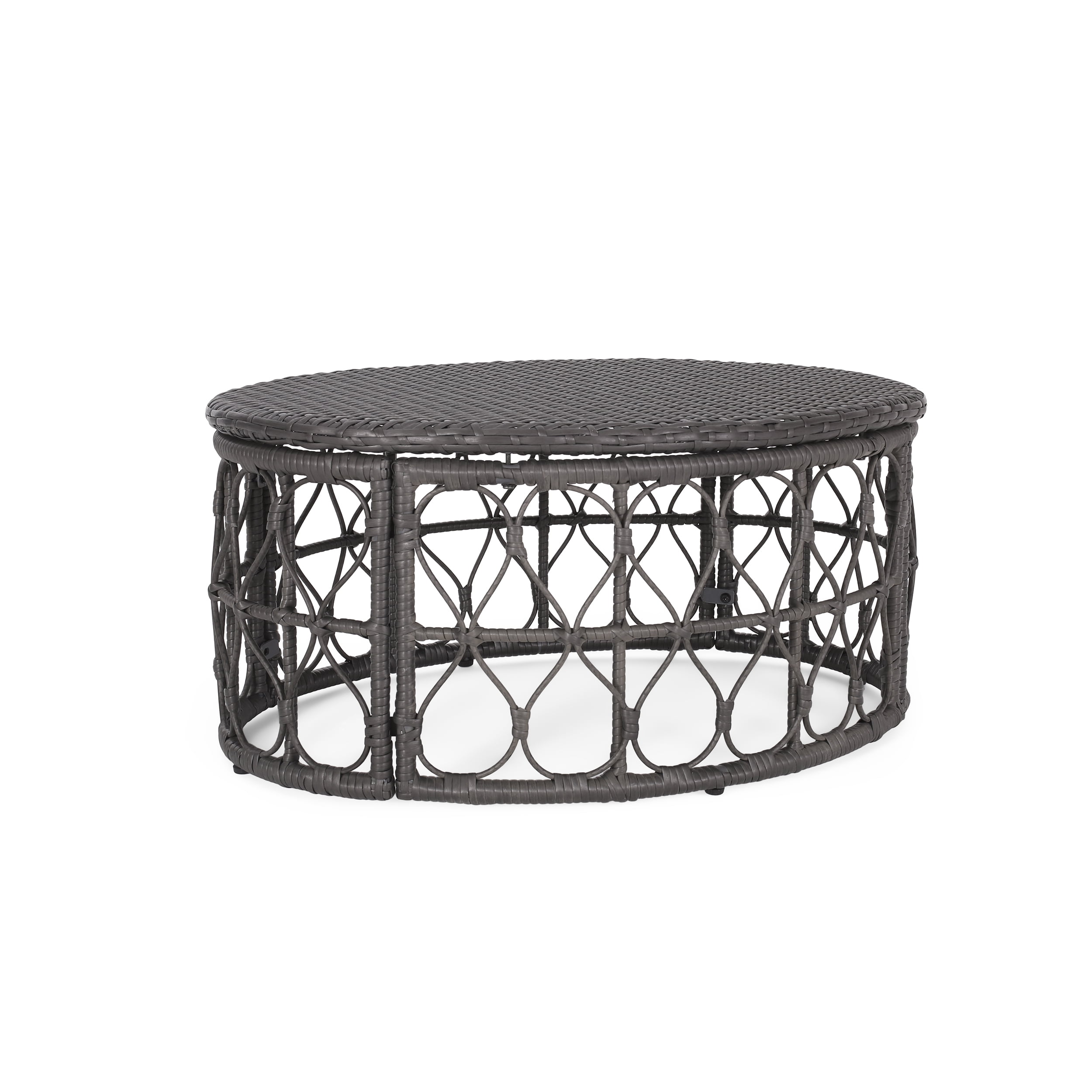 Outdoor Wicker Weave Coffee Table, Leisure Center Table for Patio Garden, Gray