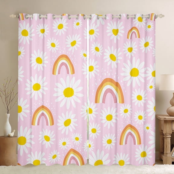 Homewish Kawaii Floral Daisy Black Out Curtains For Preppy Children Kids,Cartoon Gradient Rainbow Curtains Pack of 2 (42x63 Each),Dreamy Princess Bedroom Curtains,Ultra Soft Home Decor