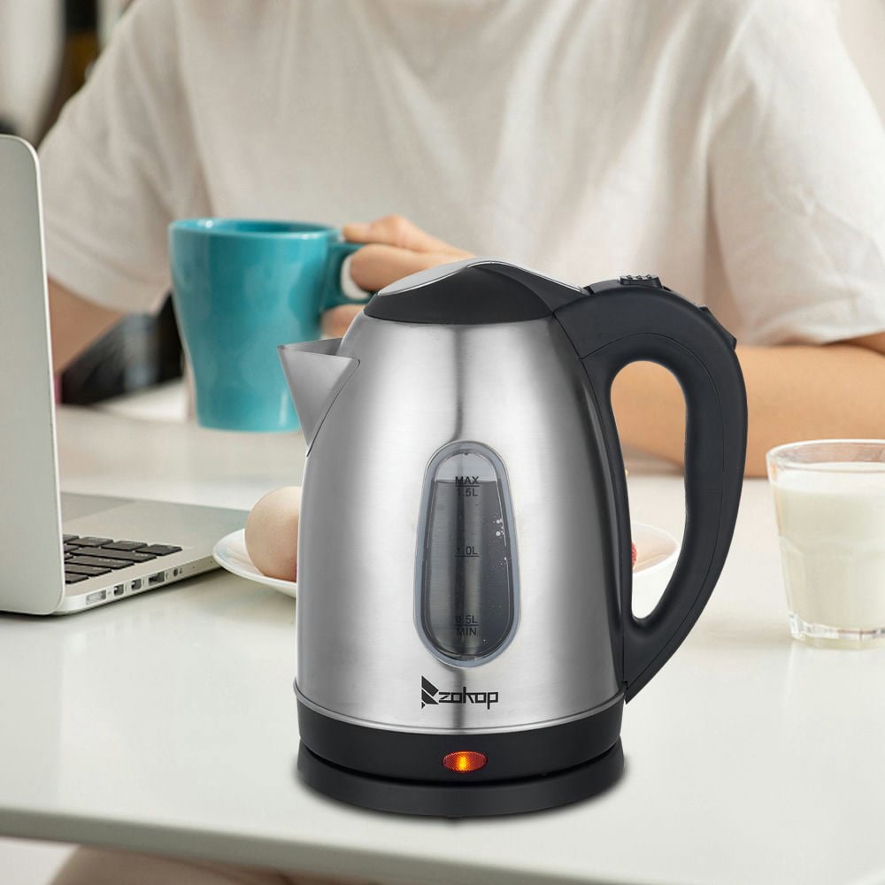 Resenkos1.5L Stainless Steel Electric Kettle With Water Window, Homes & Offices, Fast Heating & Durable Quality And Easy to Use, Black And Sliver