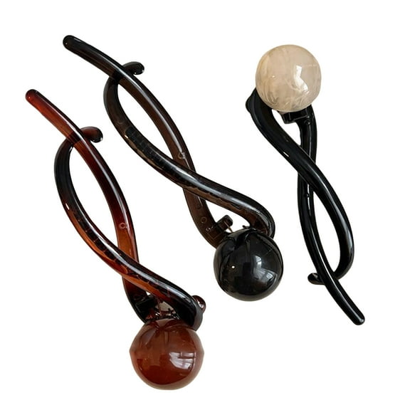 HUANLEDASH 3Pcs Banana Clip Set Beads Decor French Style Hair Clips Women Non-Slip Twist Ponytail Buckle Clips Hair Accessories