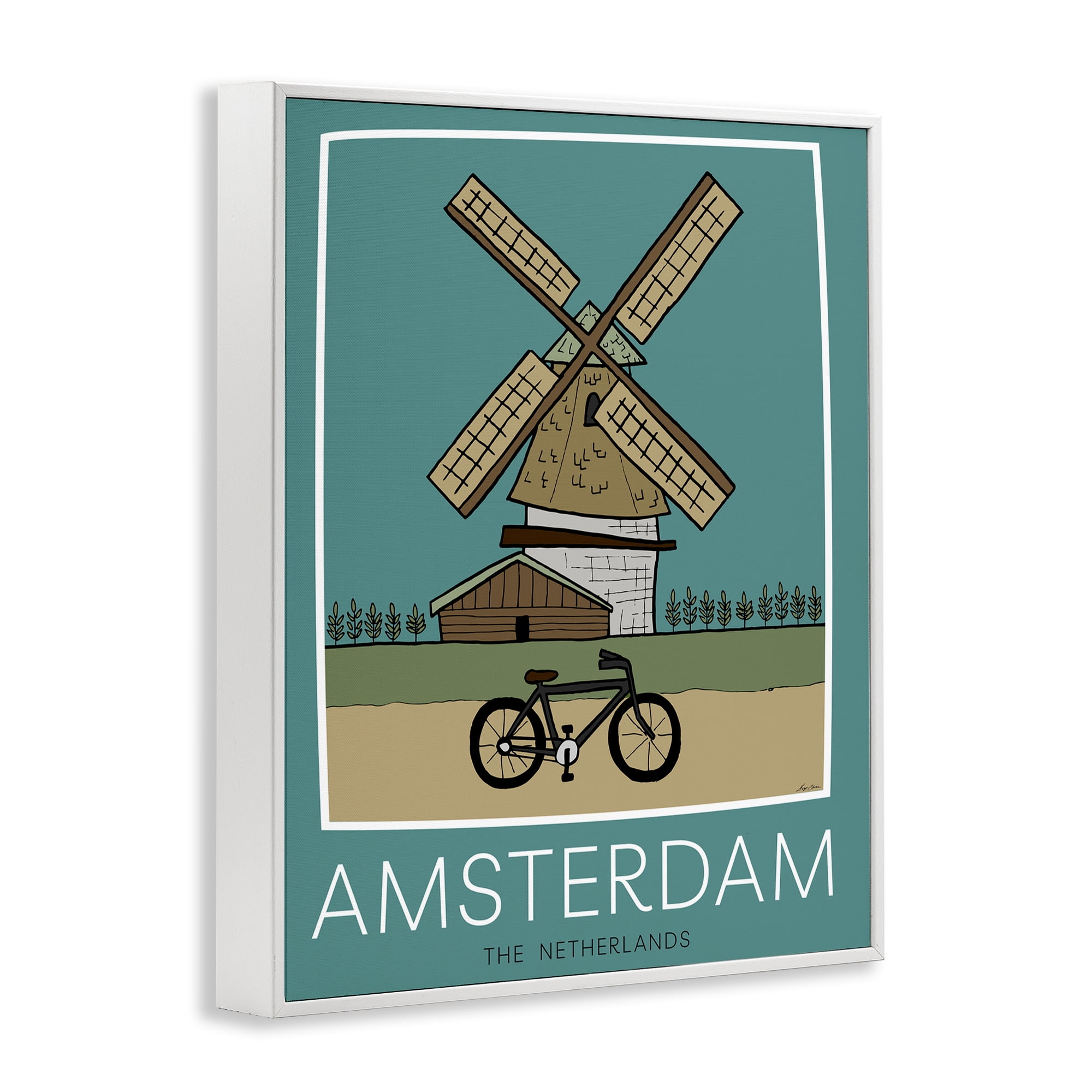 Stupell Industries Amsterdam Windmill Poster White Framed Giclee Art, design by Hugo Edwins