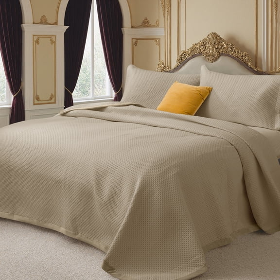 CJC Quilted Duvet Cover Set 3-Piece – Soft All-Season Bedspread with 2 Pillow Shams (220x240 cm / 87x94 in, Khaki)