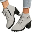 thumbnail image 2 of Women's Ankle Boots Thick Mid Heel Lace Up Round Toe Platform Ankle Booties Solid Versatile Comfortable Combat Boots (Gray,36), 2 of 8