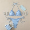 thumbnail image 2 of Glisme Blue Bikini Sets For Women Striped Bikini Plunging Triangle Top And Tied Back Bottoms For Swimwear For Family Vacation, 2 of 4