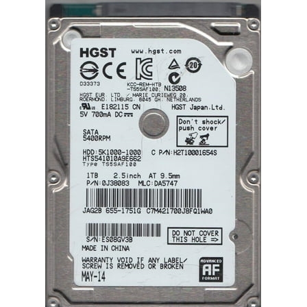 HTS541010A9E662, PN 0J38083, MLC DA5747, Hitachi 1TB SATA 2.5 Hard Drive