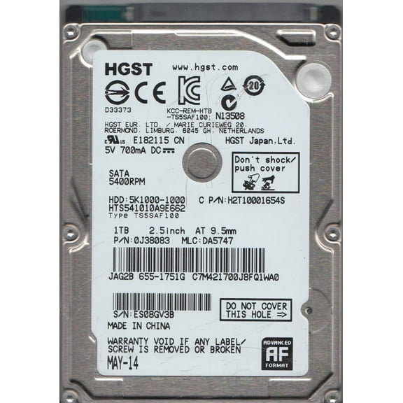 HTS541010A9E662, PN 0J38083, MLC DA5747, Hitachi 1TB SATA 2.5 Hard Drive