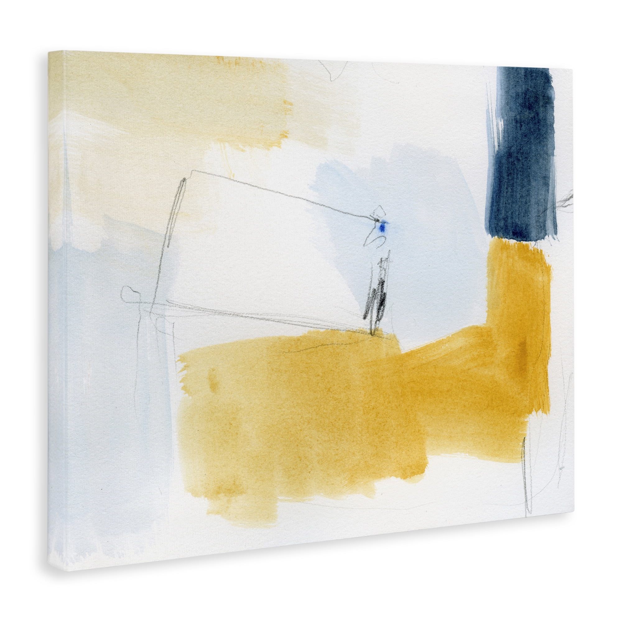 Stupell Industries Yellow & Blue Abstract Abstract Painting Gallery Wrapped Canvas Art Print Wall Art, 48 x 36