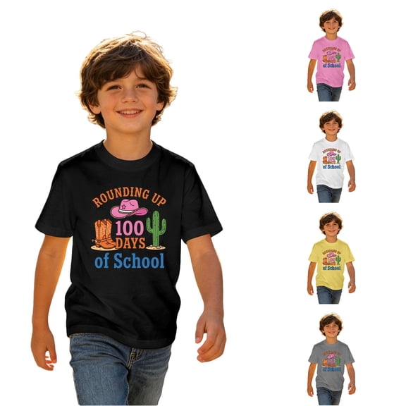 RUTAYY Boys Crew Neck Graphic T-Shirt Back To School Pattern Short Sleeve Daily Tee Black