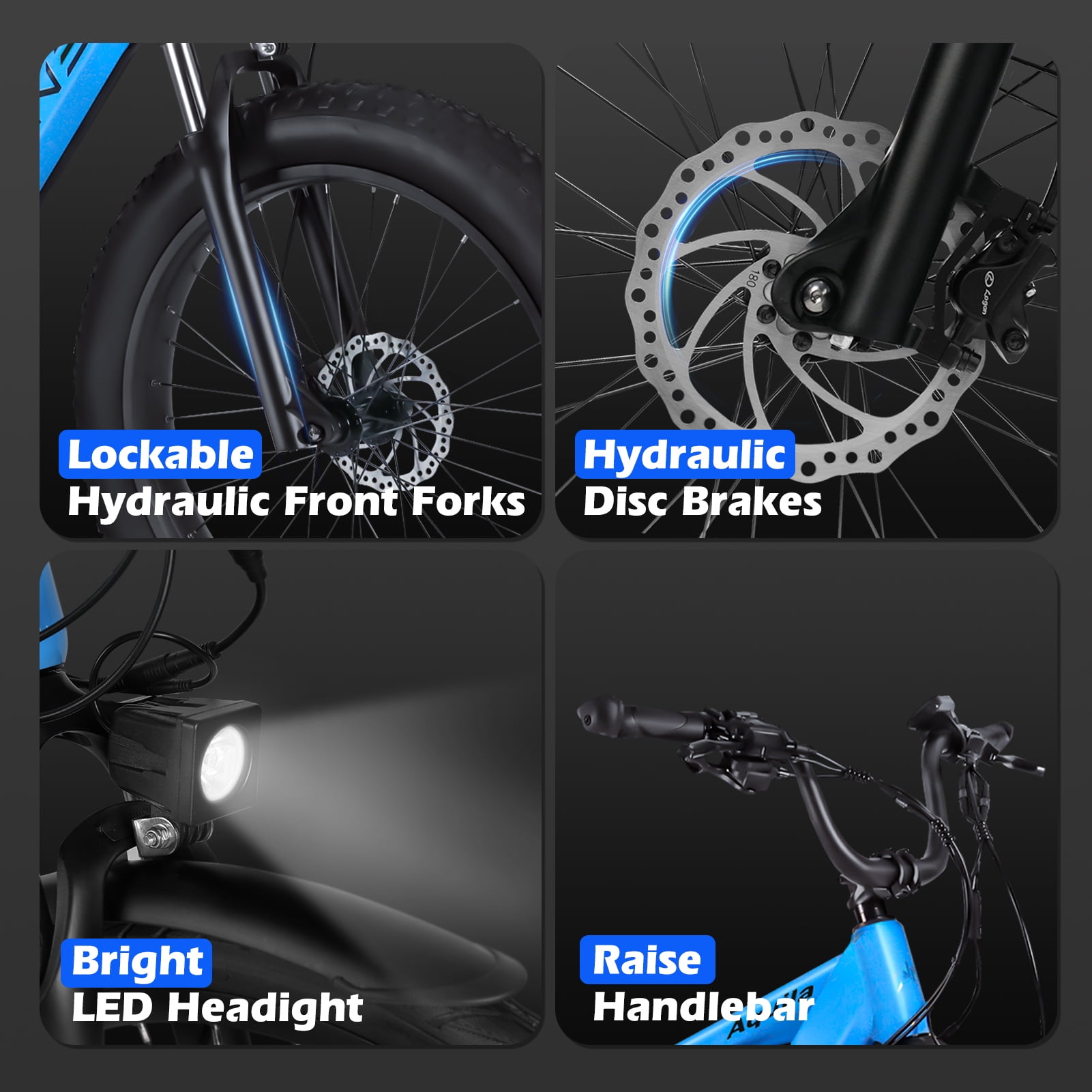 26" 52V 1000W Fat Tire Electric Bike, 15Ah Battery, 28MPH, 65+ Miles Range, 9-Speed, LCD Display - Adults Electric Bicycle Blue