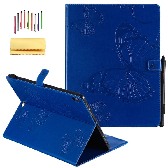 iPad Pro 12.9-inch 2018 Release Case, Allytech Embossed with Butterfly Folio Stand Wallet Case with Cards/Cash Holder [Apple Pencil Charging not Supported] for Apple Pad Pro 12.9" (2018), Blue