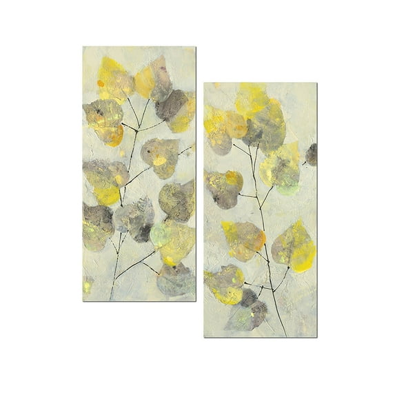 Abstract Yellow Aspen Branch Leaf Adult Decor Panels; 2 - 8" x 18" Unframed Posters