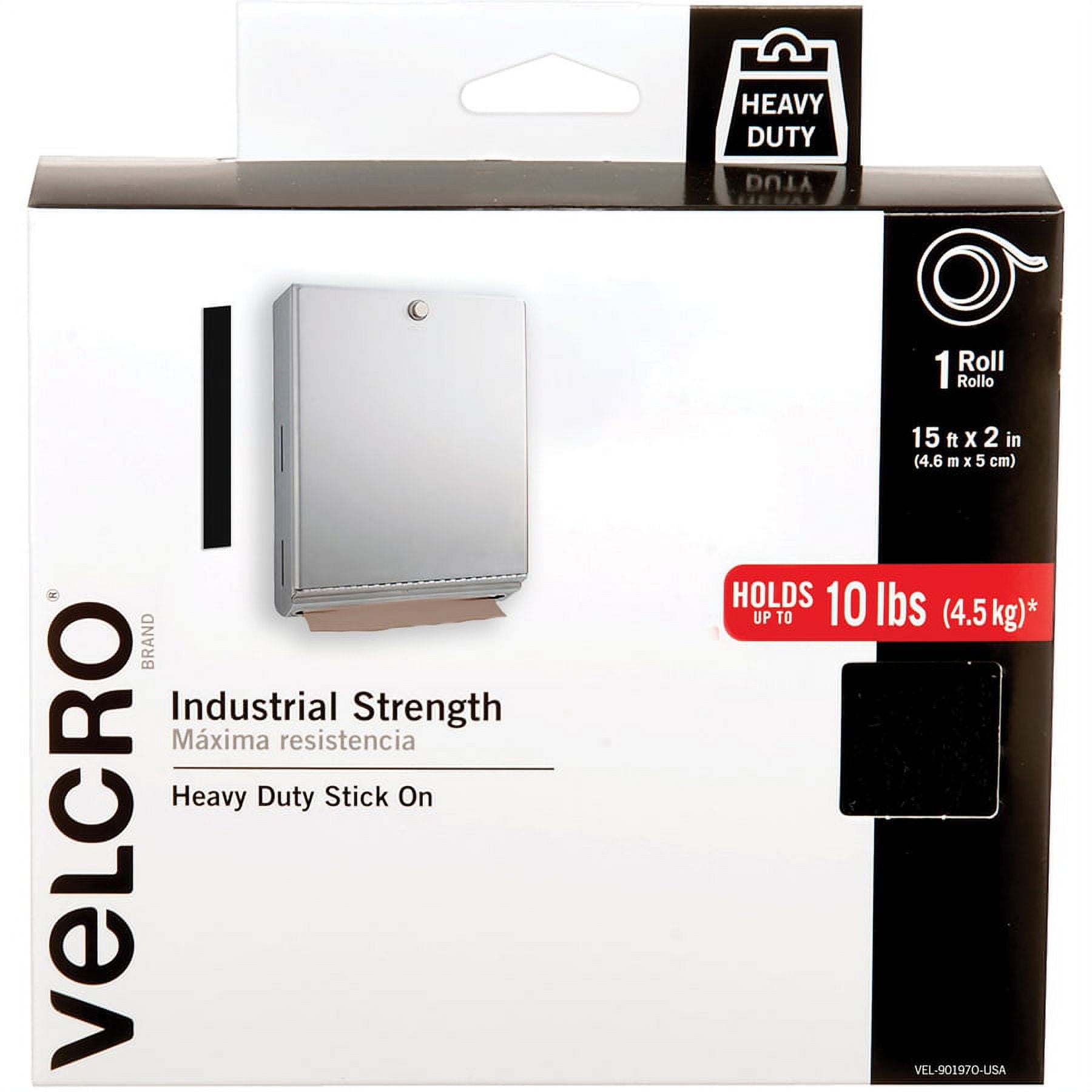 VELCRO Brand Heavy Duty Fasteners | 4x2 Inch Strips 4 Sets | Holds 10 lbs |  Stick-On Adhesive Backed | Black Industrial Strength | For Indoor or